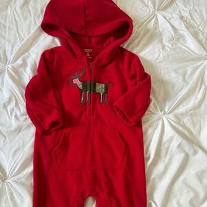 5/$20 Carter’s red fleece sleep play with plaid moose size 6 months
